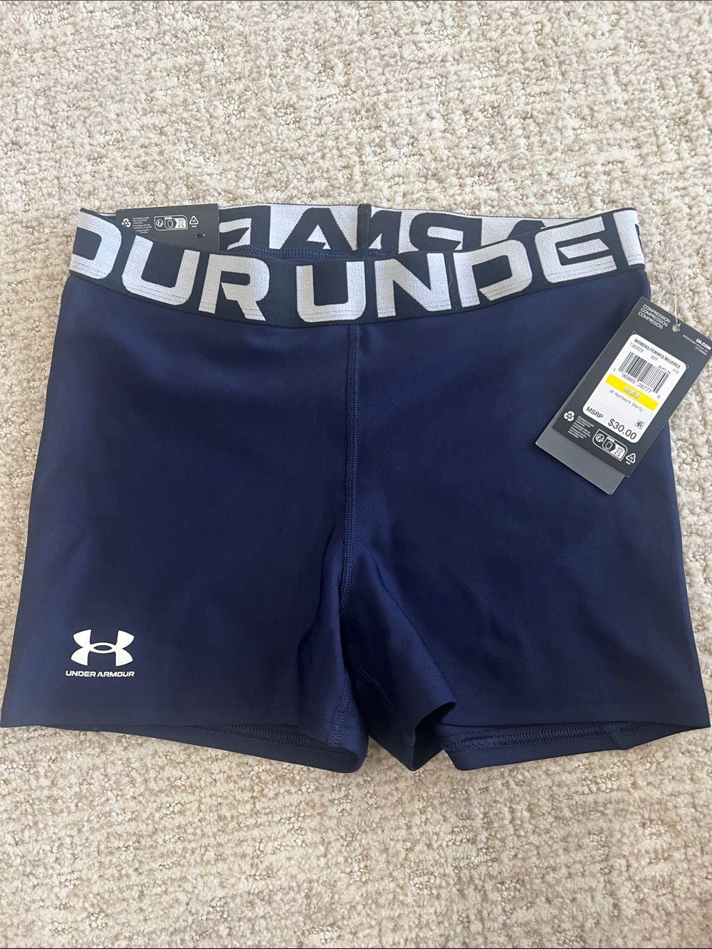 Under Armour Navy Performance Compression Shorts with white Branded Waistband